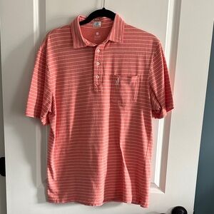 johnnie-O Coral Stripe Polo with Chest Pocket